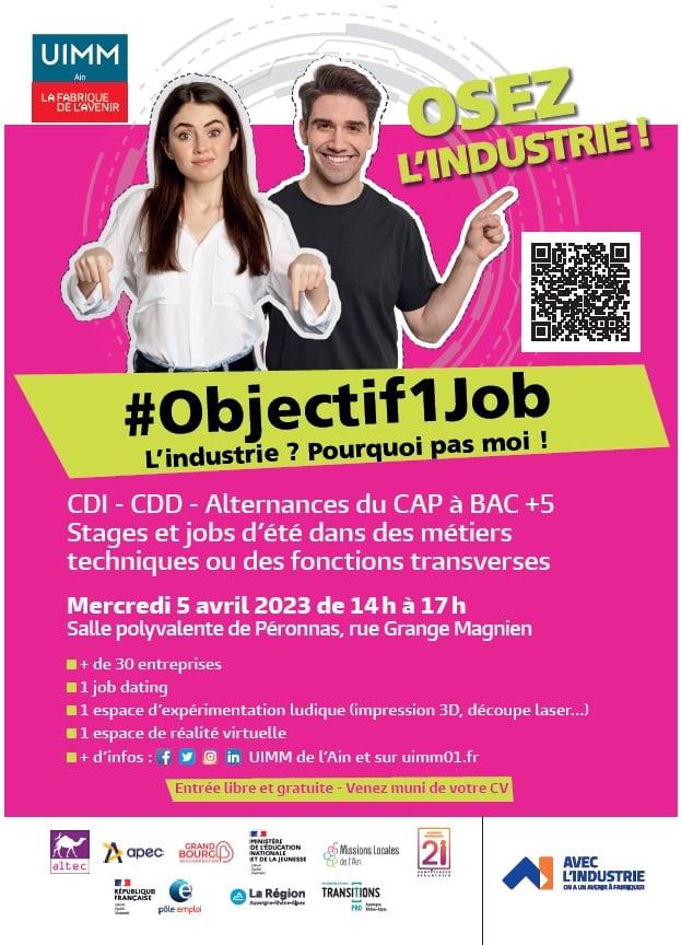 L'UIMM de l'Ain organise #Objectif1Job le mercredi 5 Avril 2023 à Péronnas.